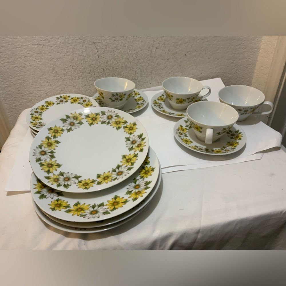 Vintage NORITAKE Cook N Serve Marguerite Plate & saucers cups  Set 14 Piece Set